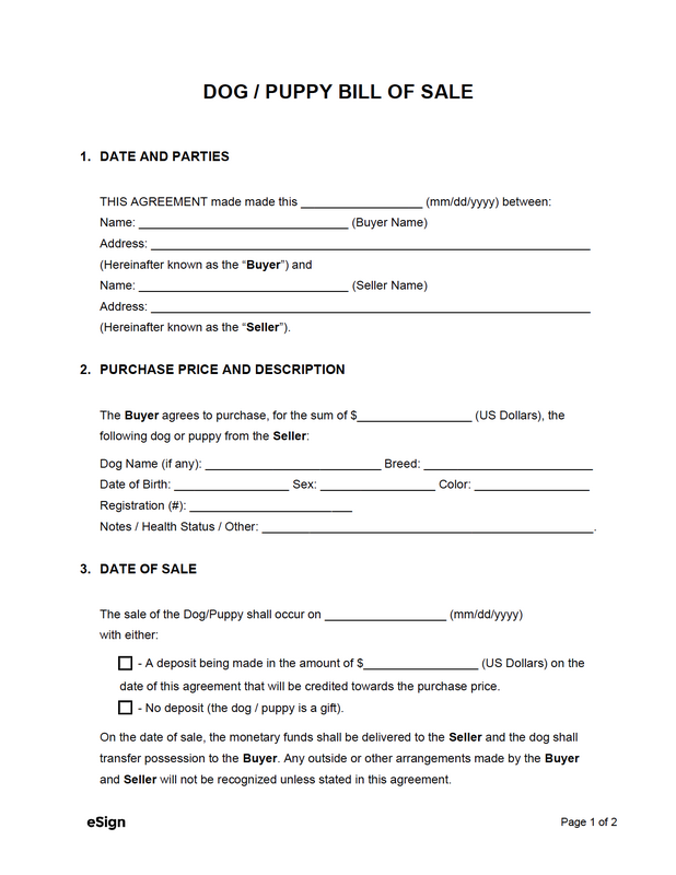 Dog/Puppy Bill of Sale Type Dog/Puppy Bill of Sale Type